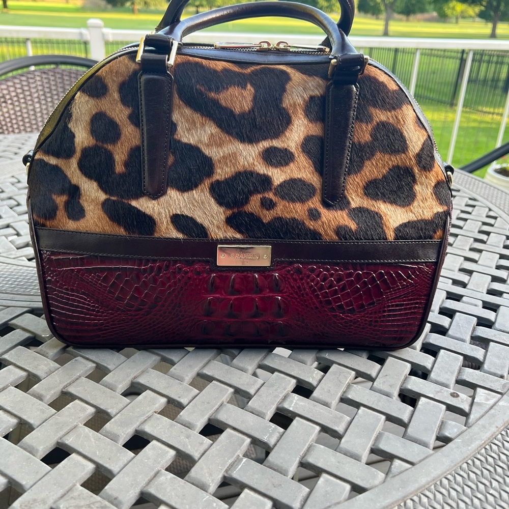 Brahmin Hudson Wine Granada Leopard Satchel
